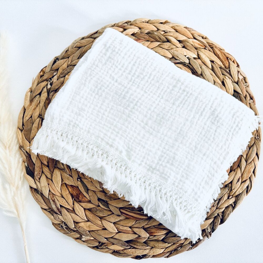 Muslin Fringe Swaddle Blanket For Baby